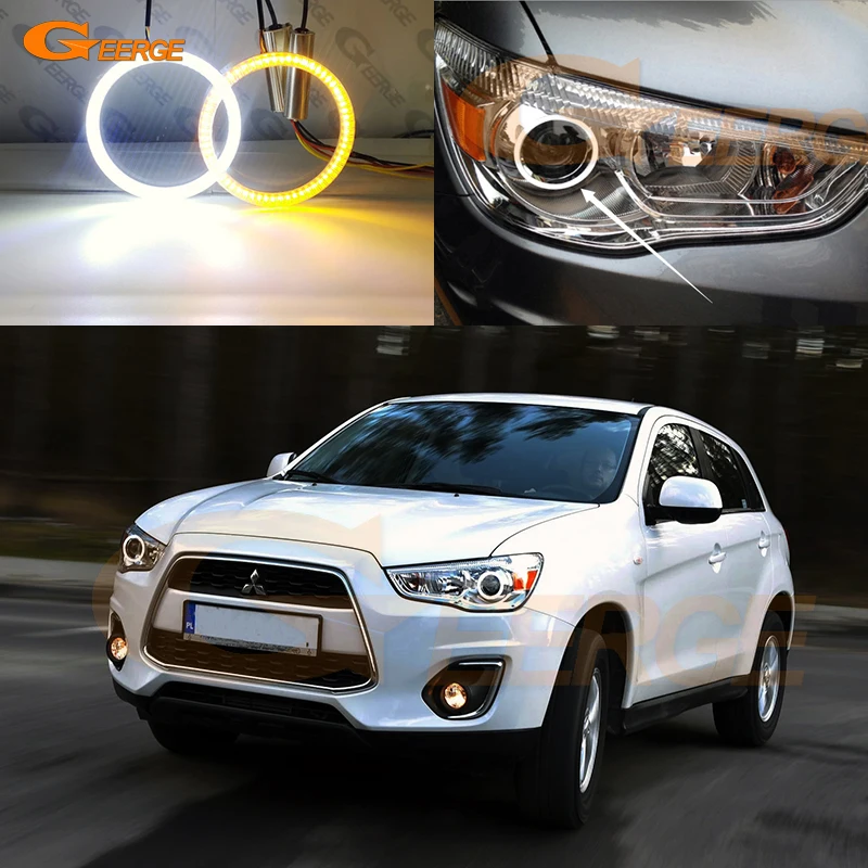 

For Mitsubishi ASX 2010 2011 2012 2013 2014 2015 Ultra Bright Switchback DRL Turn Signal Light Led Angel Eyes Kit Halo Rings