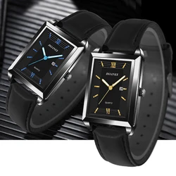 Casual Leather Men Watches Square Quartz Watch New Fashion Korean Version Students Watch Calendar Men Relojes De Hombre Clock
