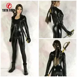 1/6 Scale female dolls black leather jumpsuit tights fit 12'' action figure body model