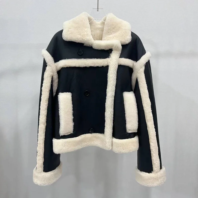 2024 giacca invernale da donna in Shearling moda pelle di pecora naturale cappotto di pelliccia di agnello spessa calda vera pelle Moto Biker