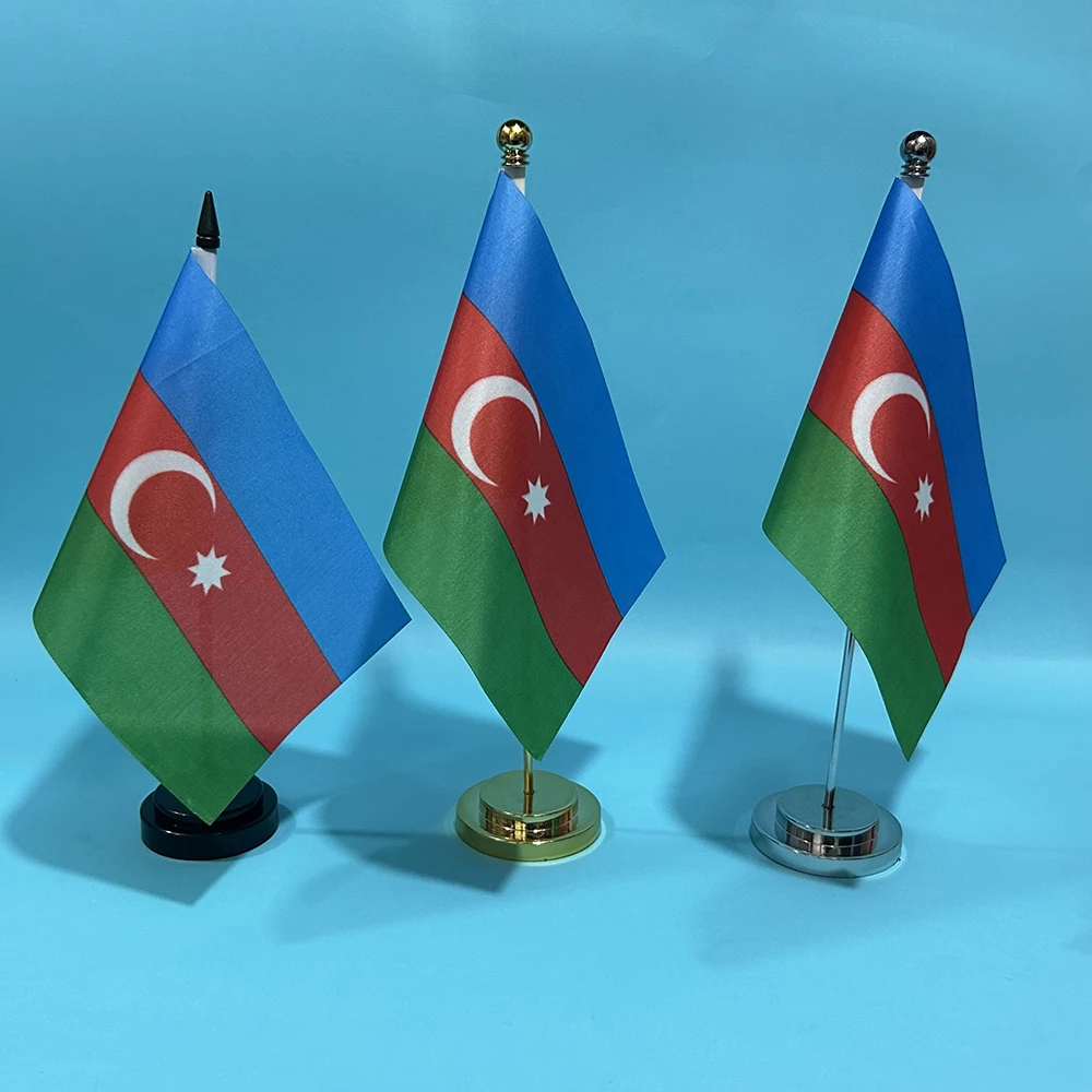 SKY FLAG Офисный стол Флаг Азербайджанский флаг 14x21 см Азербайджанский национальный баннер Настольные украшения Флаги полиэстер настольный флаг