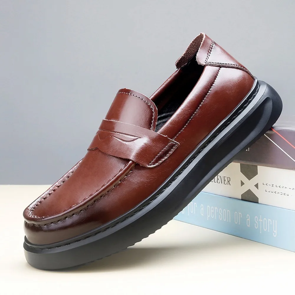 2026 Genuine Leather Men's Business Leather Shoes Soft Soled Comfortable Men's Driving Shoes Loafers
