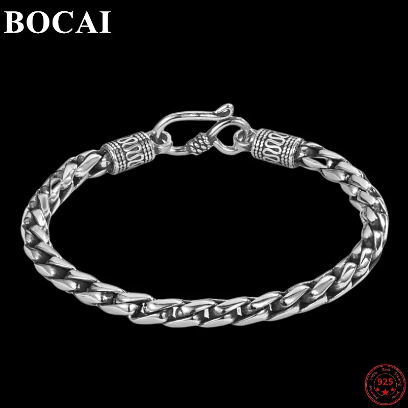 

Genuine BOCAI S925 Sterling Silver Bracelets for Men Women New Fashion Screw Thread Weaven Twist-chain Punk Vintage Jewelry