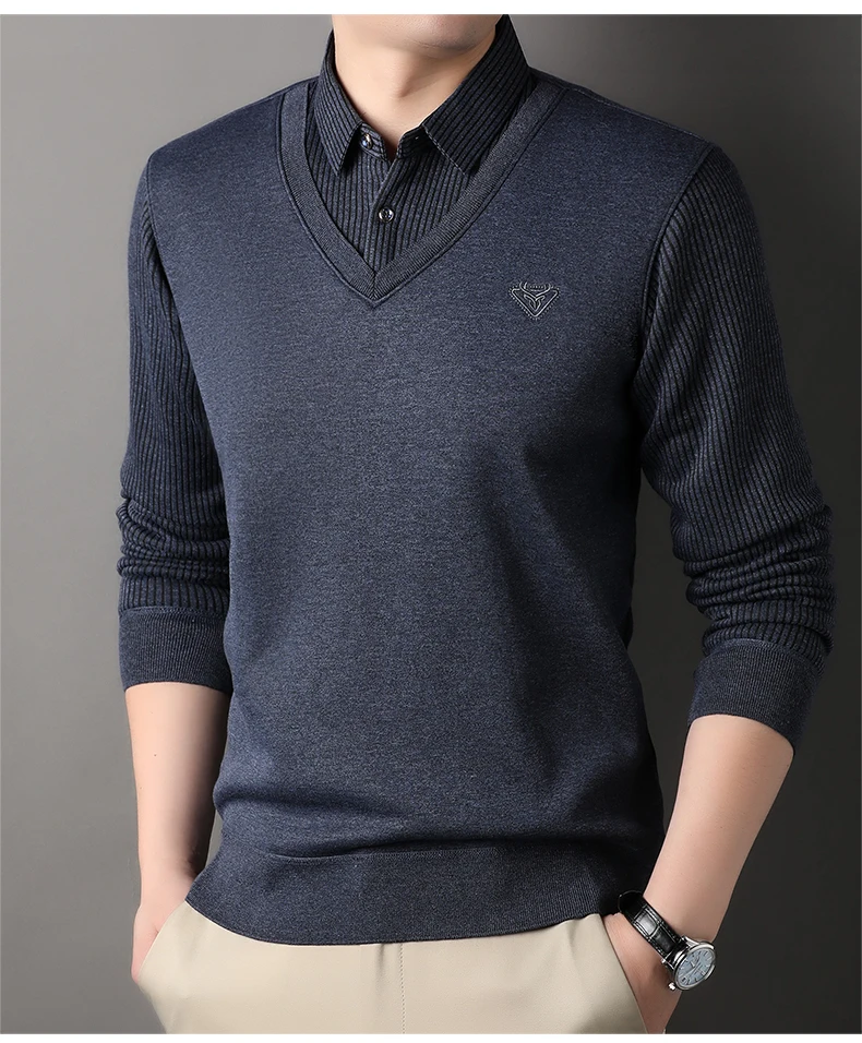 Männlich Herbst Stricken Pullover Polo Shirts Hemd Kragen Pullover Pullover herren Business Casual Mode Streifen Top Kleidung – Detail 7