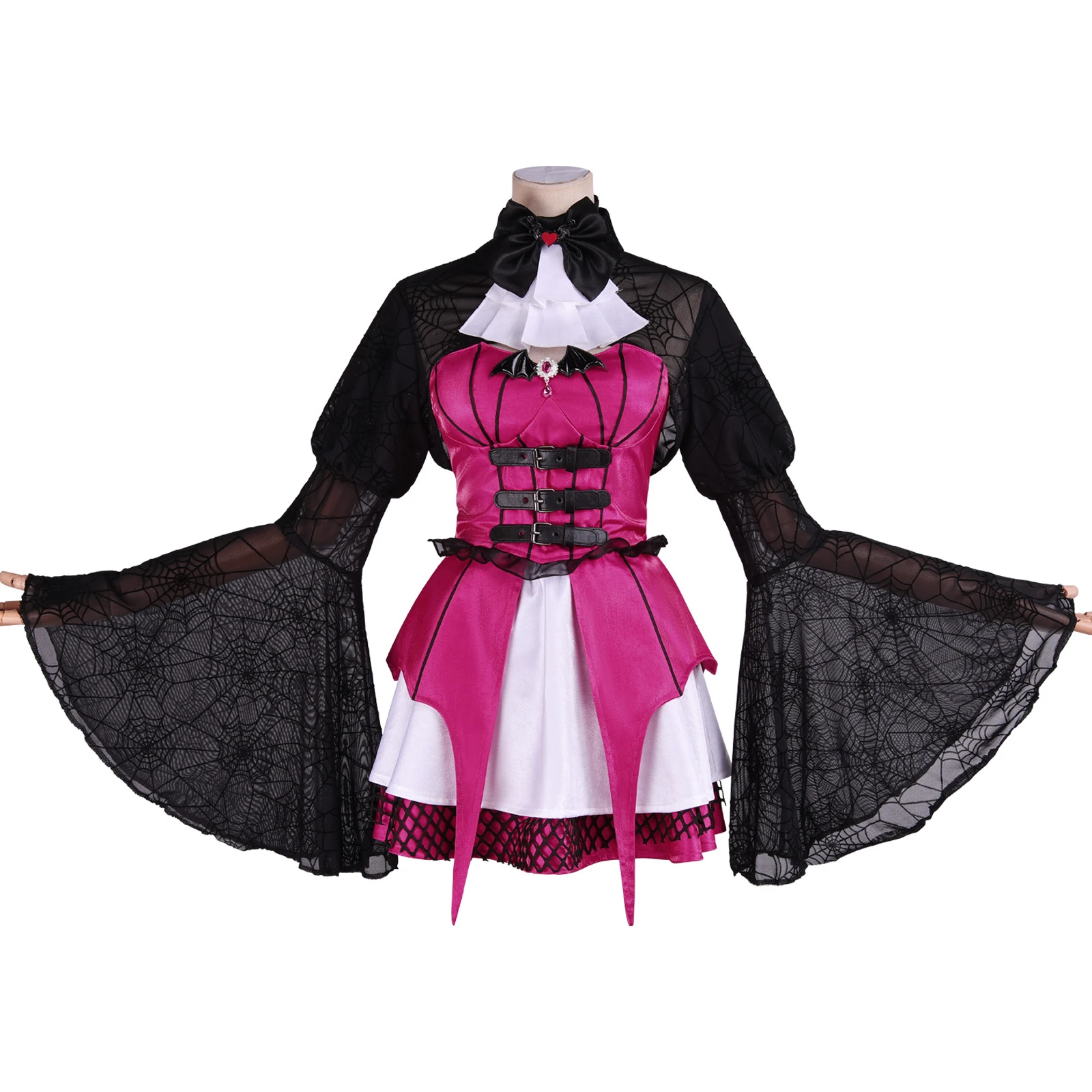 

Vampire Cosplay Costume Anime Girl Trumpet Sleeve Spider Web Dress With Accessories Set Halloween Carnival Party Uniform