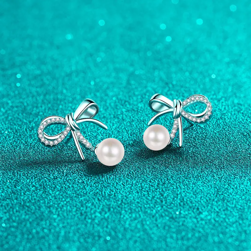 S925 Sterling Silver Moissanite 7mm Freshwater Pearl Earrings for Women