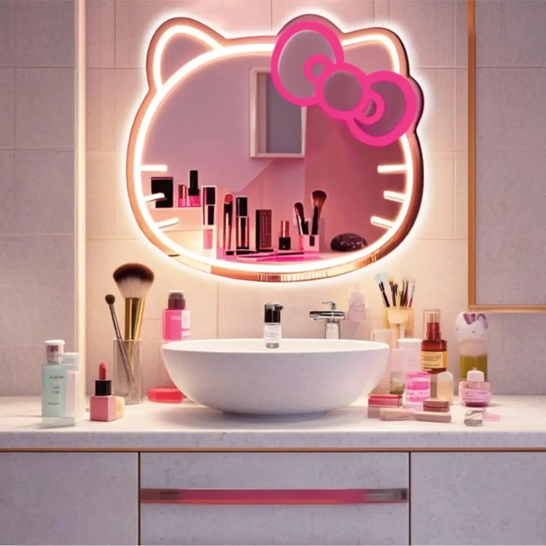 Anime Mirror USB Dimmable Vanity Neon Mirror LED Neon Sign Stuff Room Decor Neon LED Wall Mirror Birthday Christmas Gift