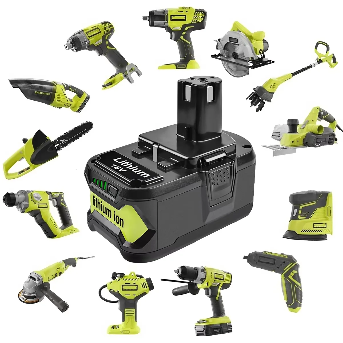 For RYOBI 6.0Ah high-performance lithium battery 18V low self discharge,Works with P203 P204 RB18L50 Lithium-ion High Capacity