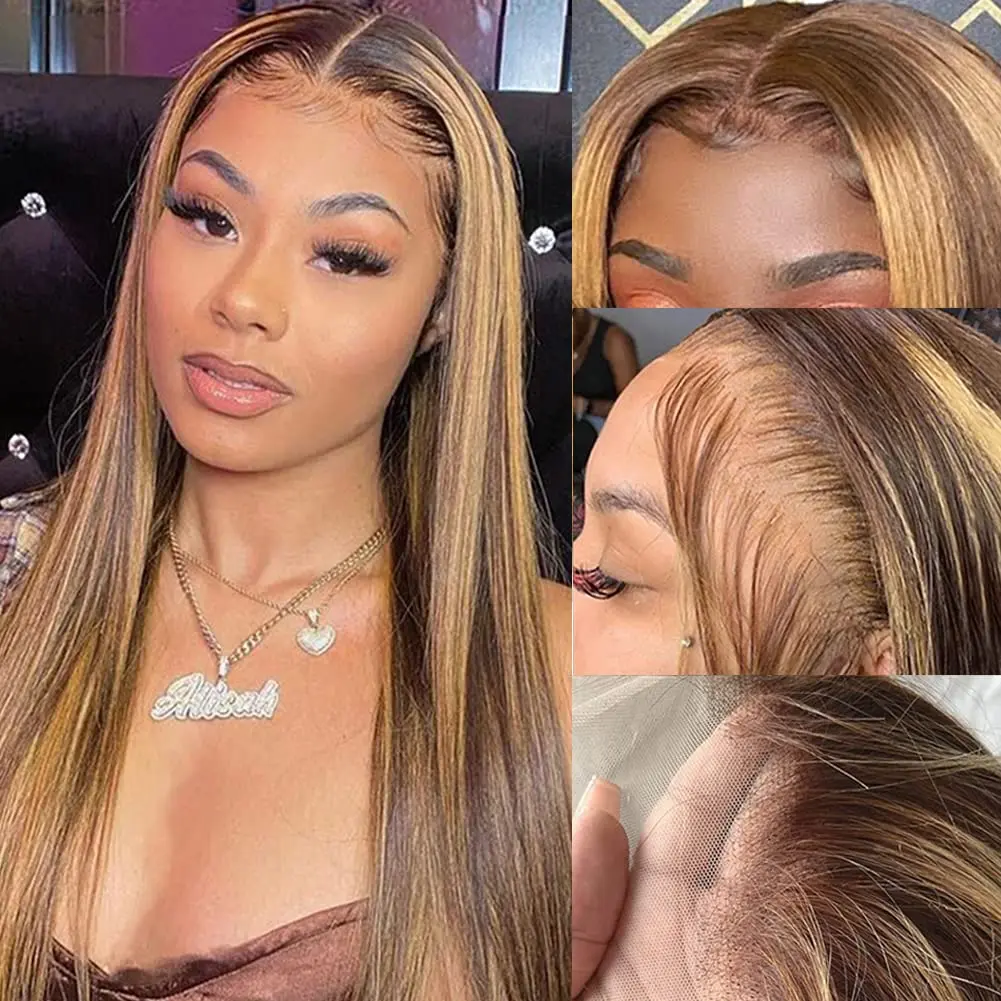 30 Zoll Highlight gerade Echthaar Perücke Ombre 13x4 honig blonde Spitze Frontal Perücken für Frauen Klavier braun gefärbte billige Perücke