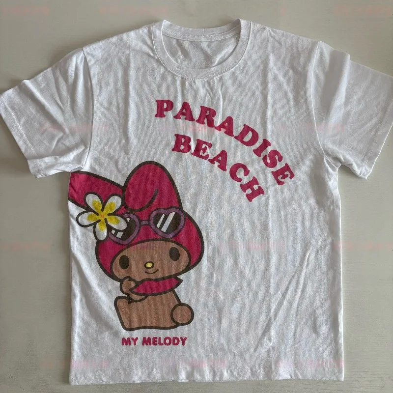 

Japanese Fashion Item Sanrio Meileti Kuromi Big Eared Dog Summer Pure Cotton Short Sleeved T-shirt