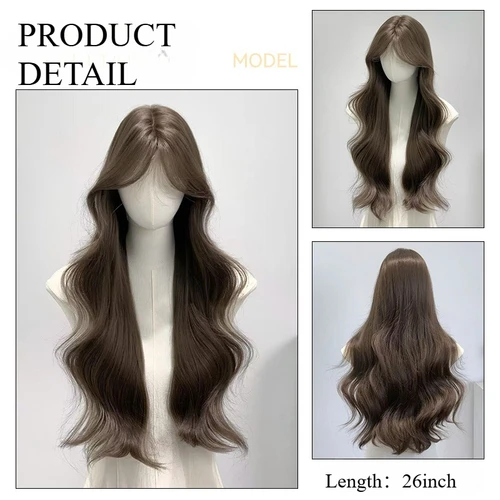 Imagen 2 del producto Peluca marrón miel para mujer, peluca de pelo largo ondulado, pelucas sintéticas de fibra de alta temperatura, pelucas naturales elegantes para uso diario