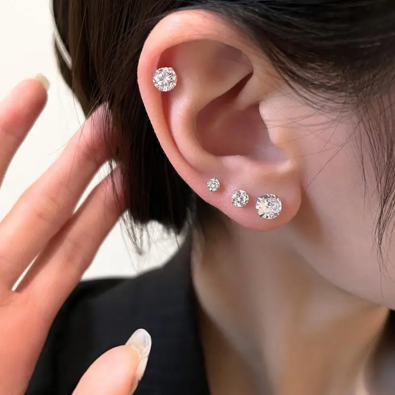 No Piercing Magnetic Ear Studs Shiny Cubic Zirconia 1/2Pcs Comfortable Ear Clips for Date Wedding Party