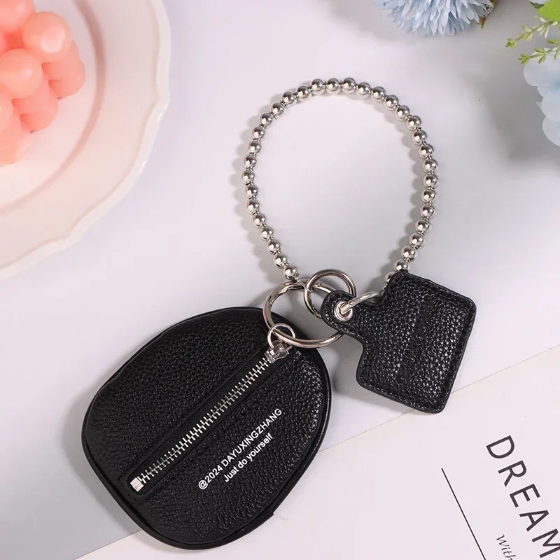 Black PU Leather Key Wallet Small Zipper Coin Purse Keychain Charm Card Holder Compact Storage Pouch Fashion Bag Accessory Gifts