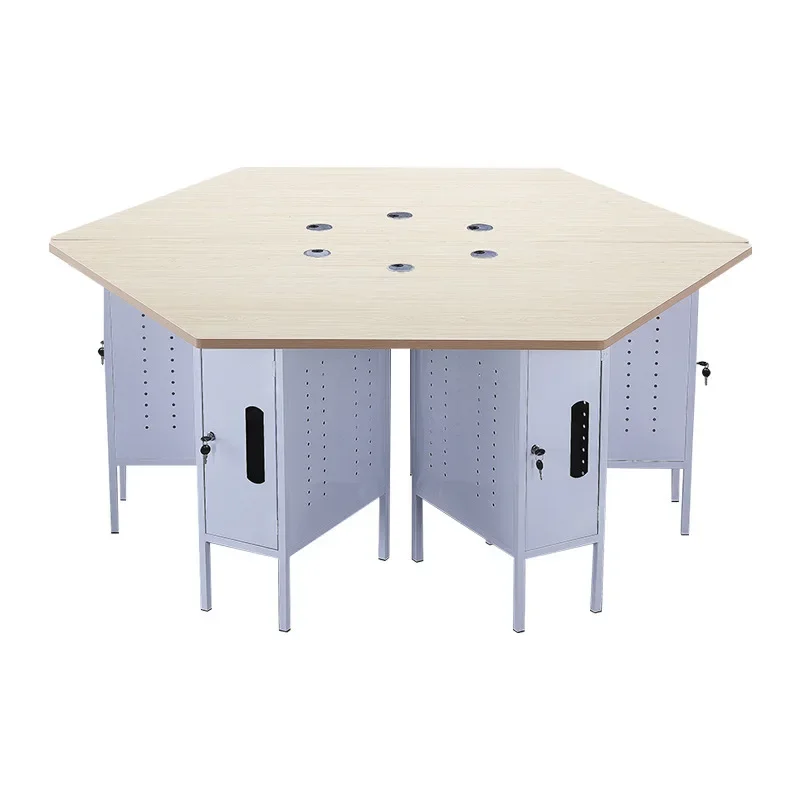 School computer room training room tables and chairs pentagonal hexagonal computer table hexagonal recording classroom table
