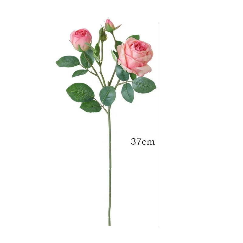 High Quality Spring Colored Artificial Flowers Silk Roses Home Bedroom Decor Simulation Flower 3 Heads Roasted Edge Rose Branch