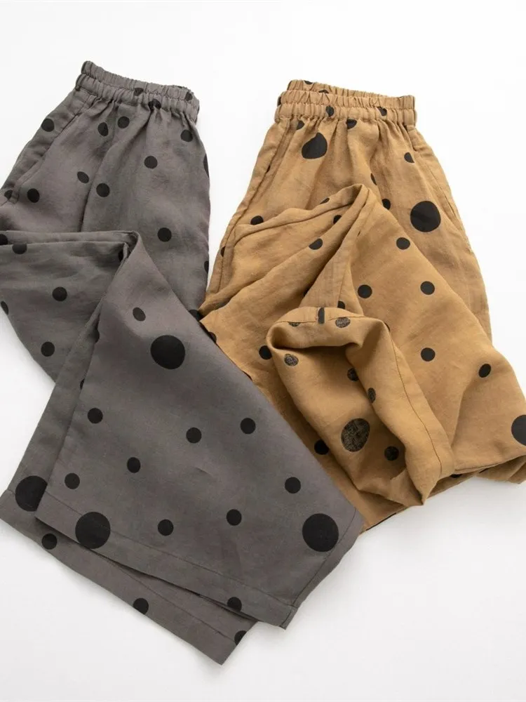 

Женские летние тонкие хлопковые льняные брюки в стиле ретро с принтом в горошек, повседневные брюки больших размеров, модель Eighteen Pants Commute Sle Harlan P