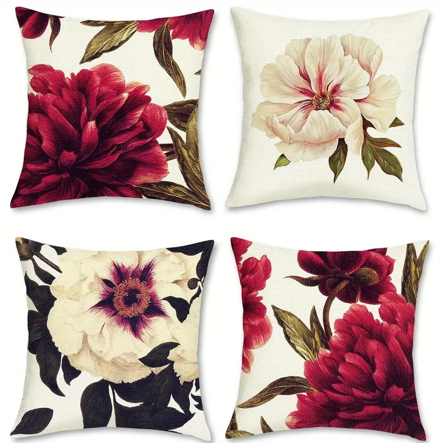 

4 шт. наволочки с цифровой печатью в виде цветов пиона, короткий плюш, подходят для гостиных, спален, диванов, декоративные чехлы для подушек.