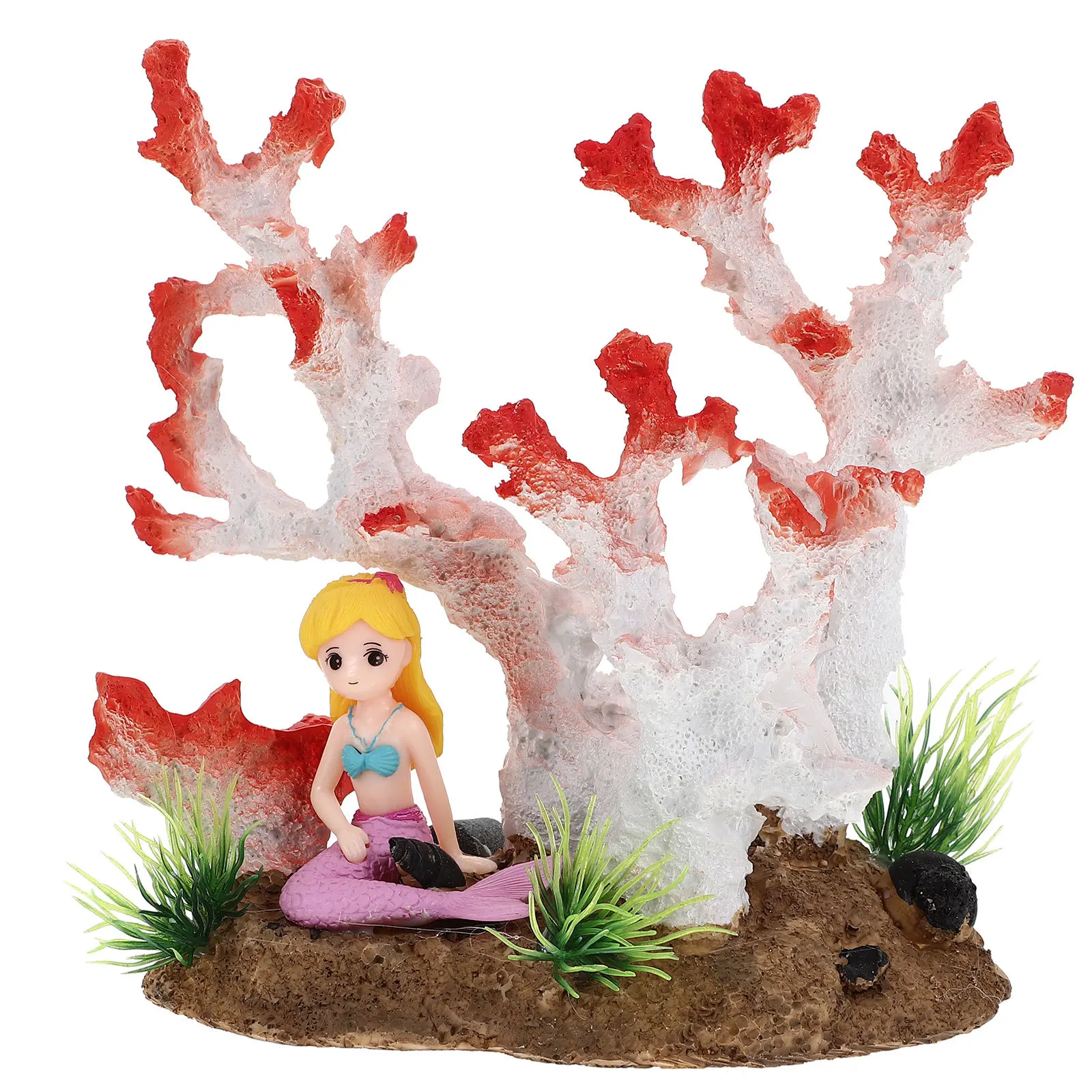

Elegant Mermaid Coral Aquarium Ornament Simulation Coral Reef Decor Safe for Fish Home Office Cafe Shop Fish Tank Mermaid