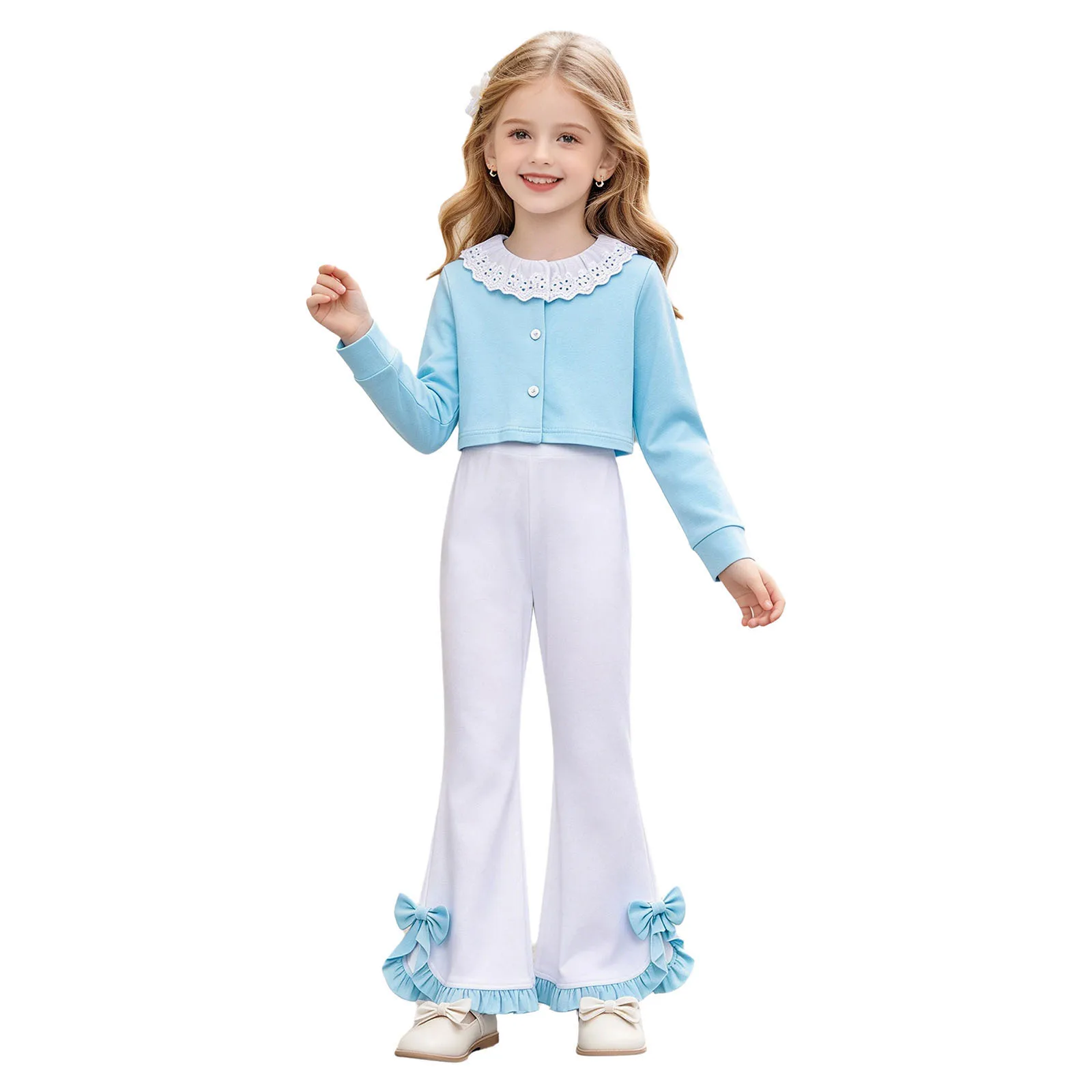 Children Clothing Sets Autumn Fashion Kids Girls Long Sleeve Vacation Outfit Spaghetti Straps Jumpsuit with Lace Collar Jacket