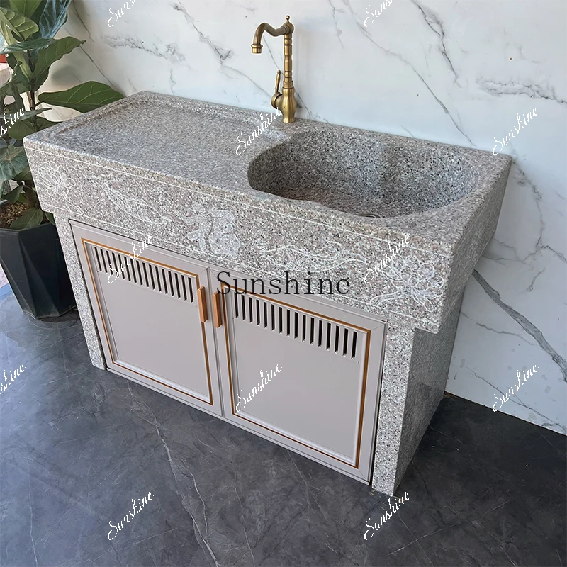 

Simple outdoor marble laundry pool with aluminum cabinet door courtyard FT