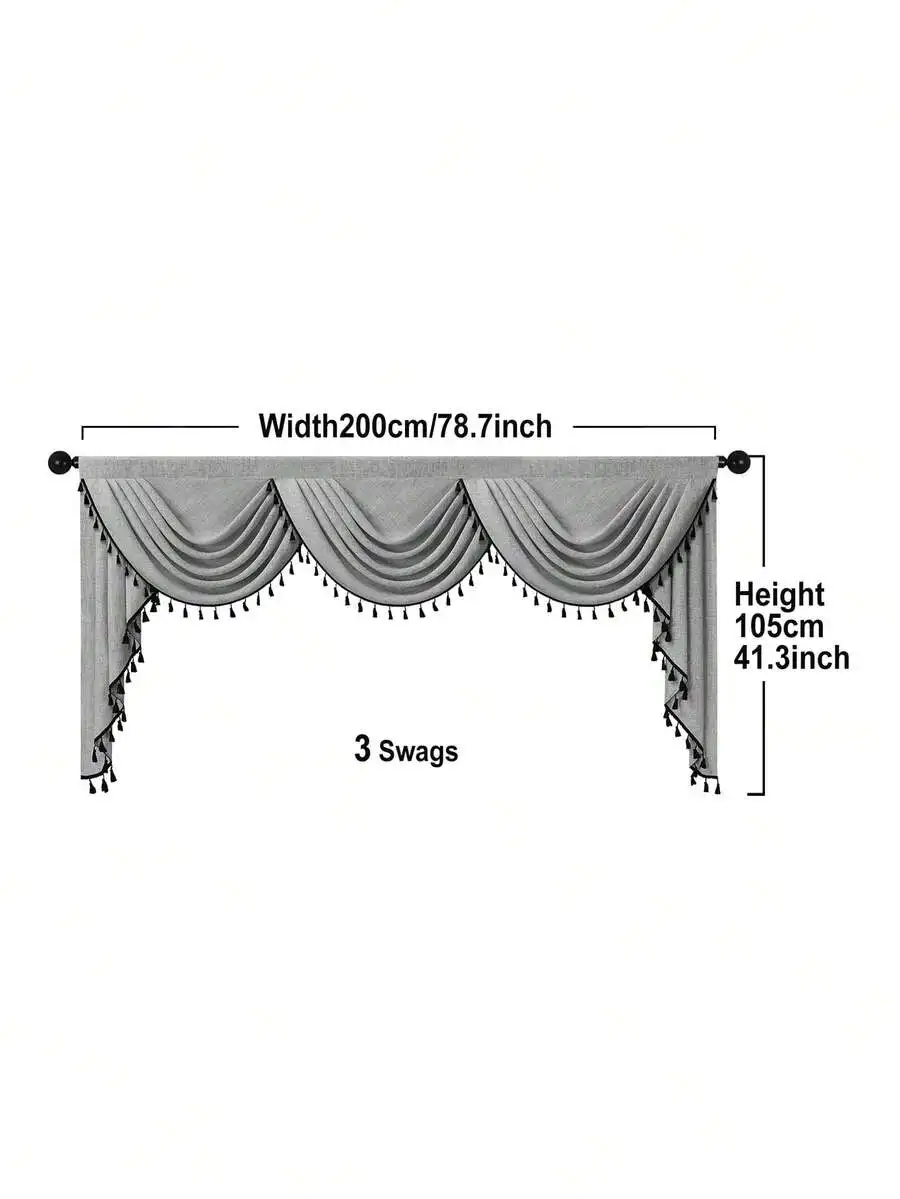 1pc Solid Color Woven Window Curtain, Modern Minimalist Style With Polyester Fiber Material And Tassel Lace Border, Suitable