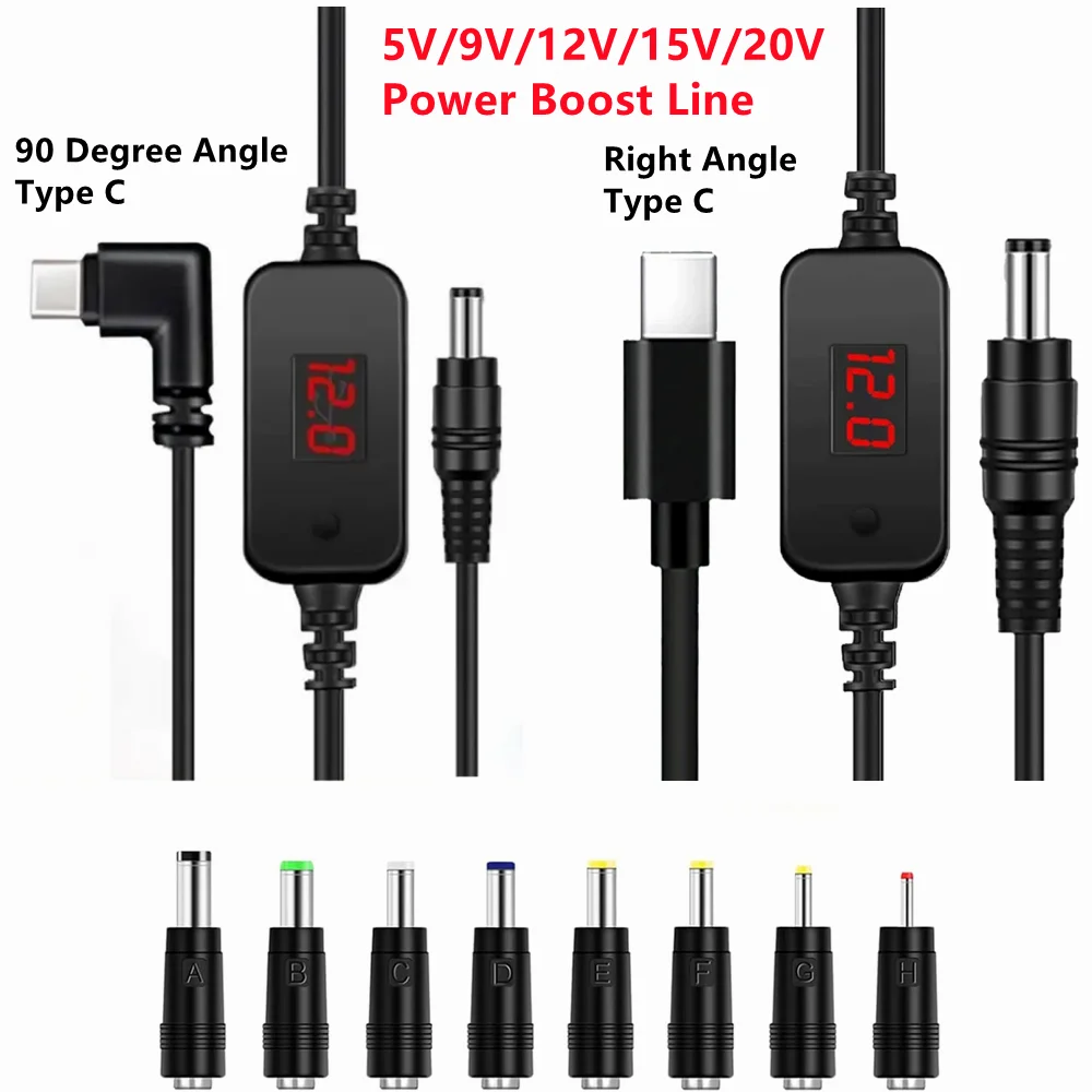 Type C To DC Adapter Cable Adjustable Voltage (5V/9V/12V/15V/20V) With LED Display PD Trigger Cord for Laptop Camera Router