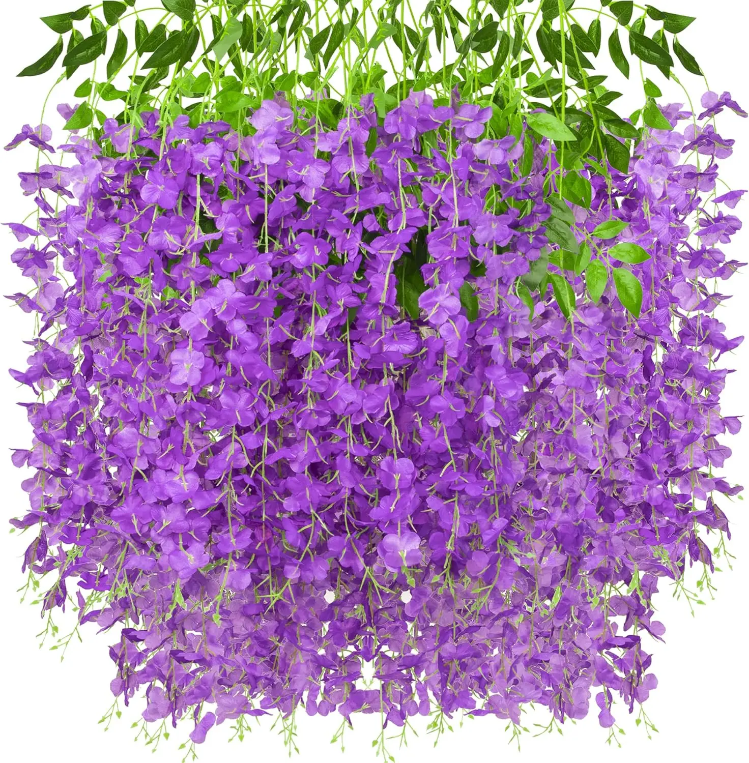 12 Pack Artificial Wisteria Hanging Flowers, Fake Silk Flower String for Wedding, Party, Wall Backdrop Decor (Purple)