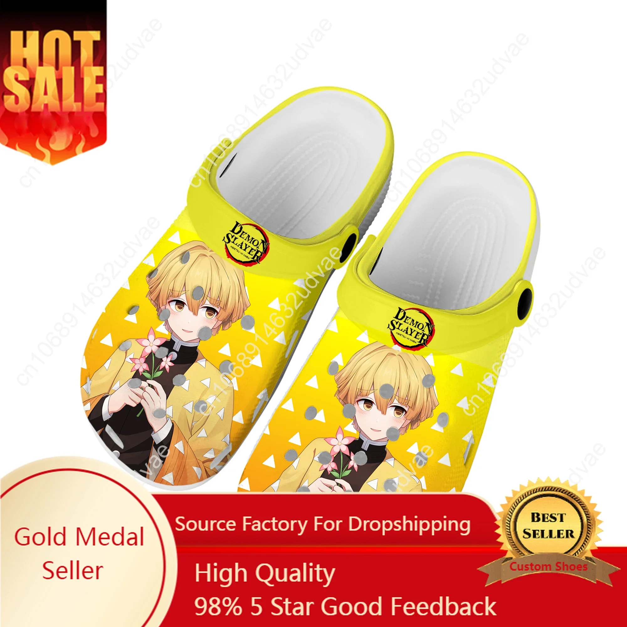 

Agatsuma Zenitsu Demon Slayer Kimetsu No Yaiba Home Clogs Custom Water Shoes Mens Womens Teenager Garden Clog Beach Hole Slipper