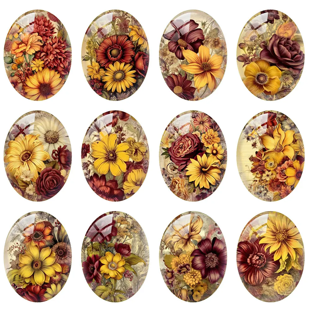 

10pcs/lot Yellow Red Sunflower Flower Oval Photo Glass Cabochon Flatback Demo Flat Back Cameo For Diy Jewelry Making Supplies