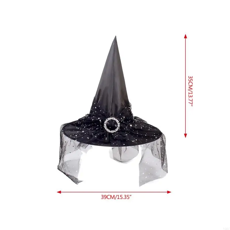 Y5GC Party Hats Witch Hat With Veil Wizard Hat Magican Hat Halloween Party Decoration