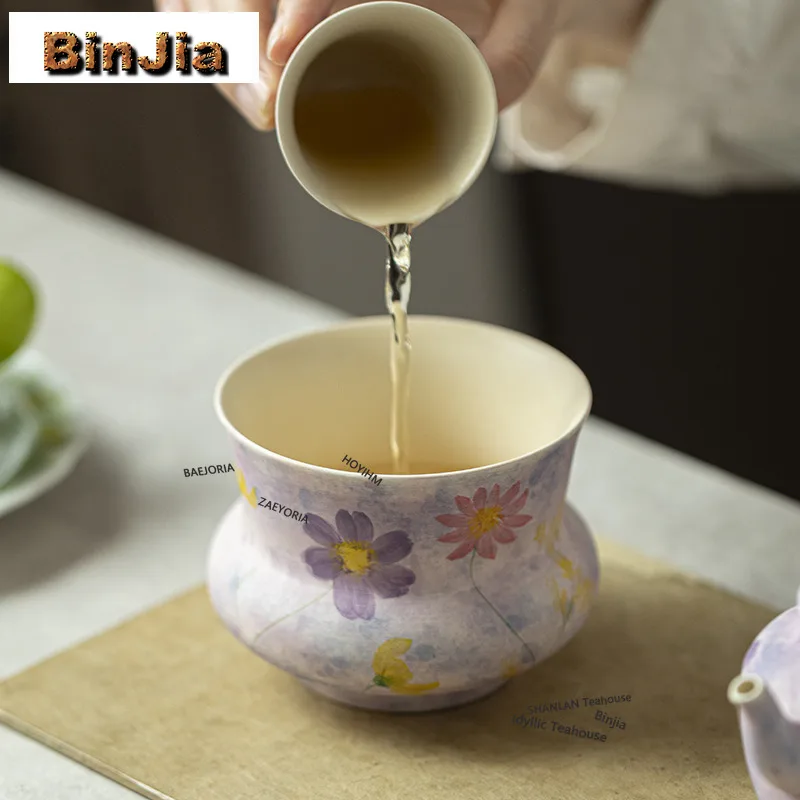 BAEJORIA Pure Hand-painted Galsang Flower Jianshui Tea Cup Wash Tea Residue Barrel Oil Painting Violet Chaxi Collection