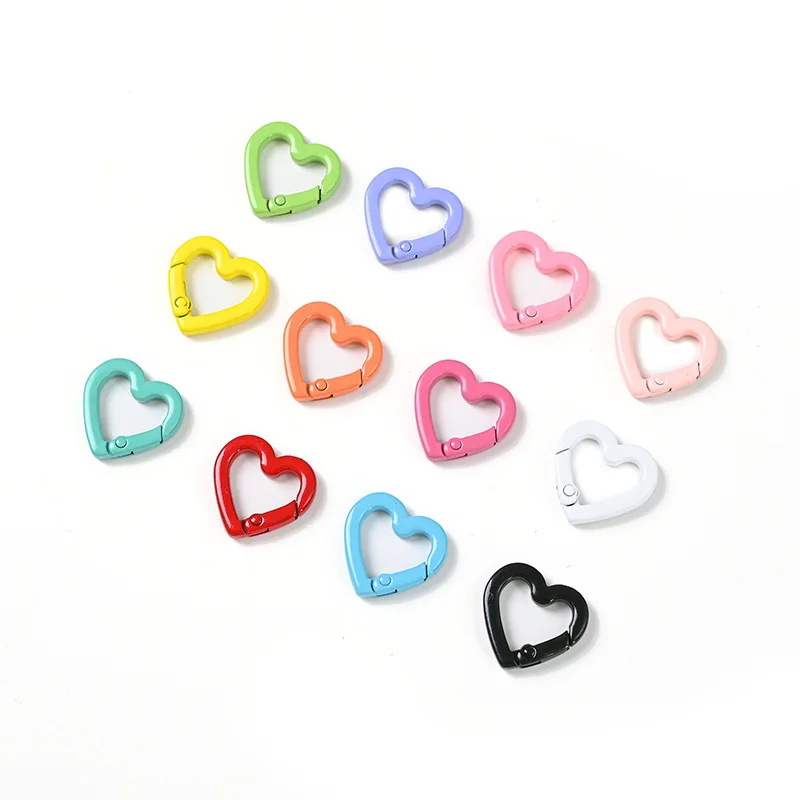 10Pcs 22mm Candy Color Heart Shaped Carabiner Hook Ring Keychain Keyrings for DIY Jewelry Making Supplies Connector Buckles Acce