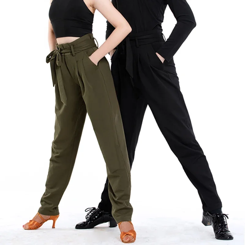 جديد اللاتينية الرقص السراويل للنساء الرجال ملابس رقص أسود رمادي السراويل التانغو السراويل الحديثة تشاتشا اللاتينية ملابس الرقص النساء BL4635