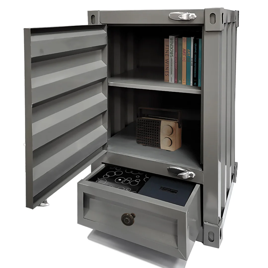Industrial Style Iron Storage Cabinet, Retro Iron Bedside Table Decoration Box, Retro Container Safe Decoration Nightstand