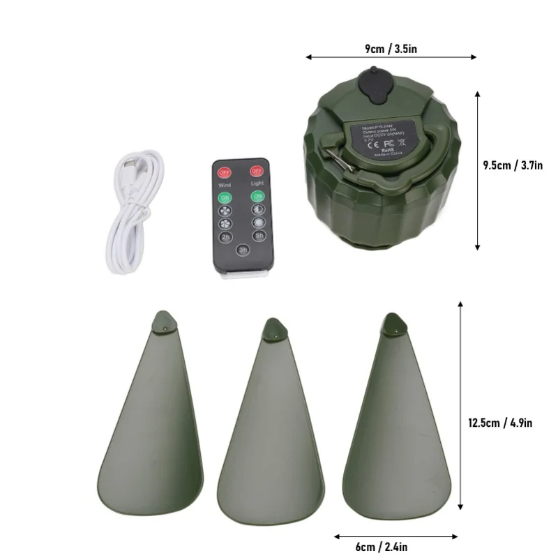 مروحة سقف للخيمة مع جهاز تحكم عن بعد، ضوء LED قابل لإعادة الشحن، مروحة خيمة محمولة قوية للرياح لصيد الأسماك والتخييم في الهواء الطلق