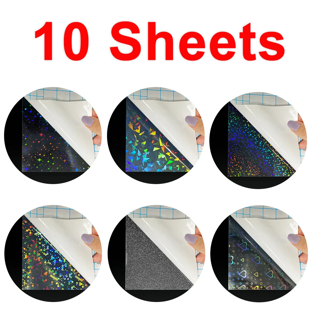 10Sheets Cold Laminating Film A4 Adhesive Broken Glass Star shiny dots DIY Package Color Card Photo Transparent Holographic Film