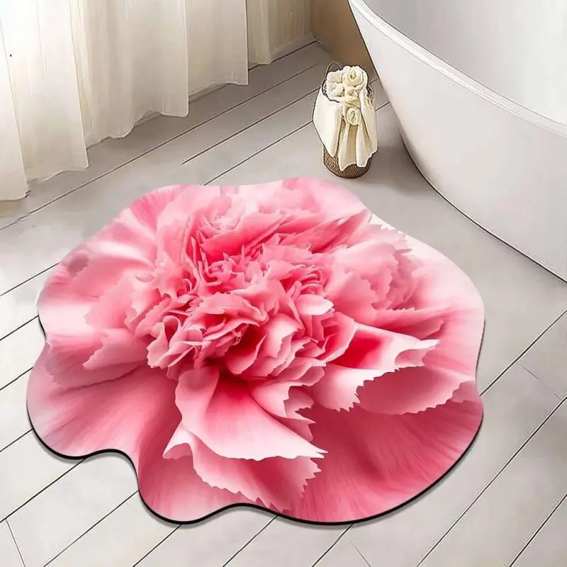 40-100cm 3D Visual Peony Flower Diatomite Floor Mat Durable Non-Slip Absorbent Carpet for Bathroom Living Room Decorative