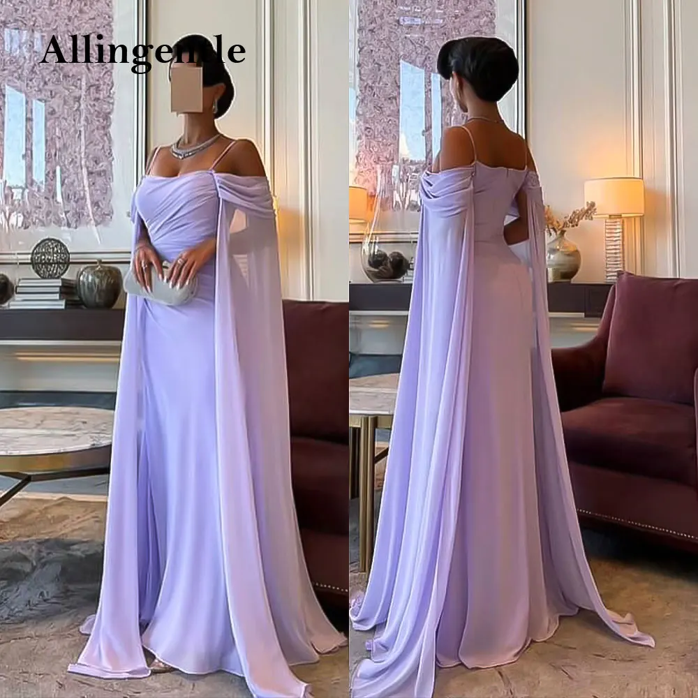 

Classic Purple Chiffon Spaghetti Strap Evening Dresses Pleat A-line Off-the-shoulder Elegant Woman Wedding Party Dress Customize