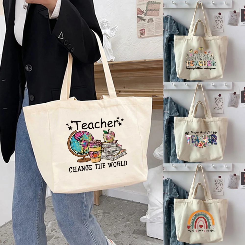 Canvas Bag Women's Commuter Bags Retro Shoulder Bag Large Capacity Student Organizer  Versatile Shopping Bags Teacher Series