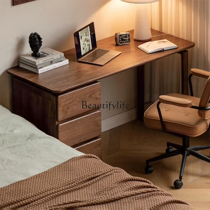 

LNorth American black walnut desk simple light luxury home desk bedroom against the wall
