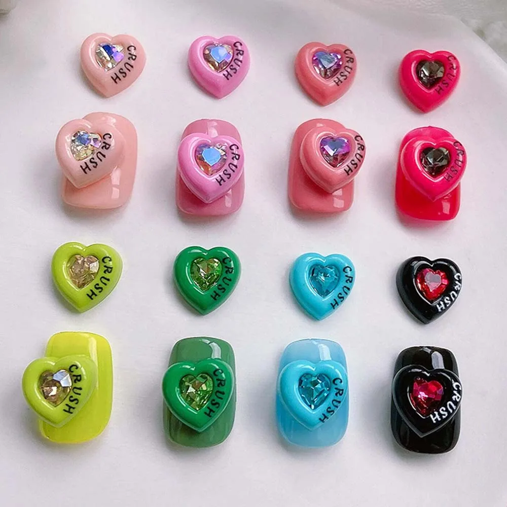 10pcs Y2K Dopamine Heart Nail Art Charm 3D Crush Crystal Glass Heart Love Nail Decoration accessori per unghie fai da te Lolita Girl