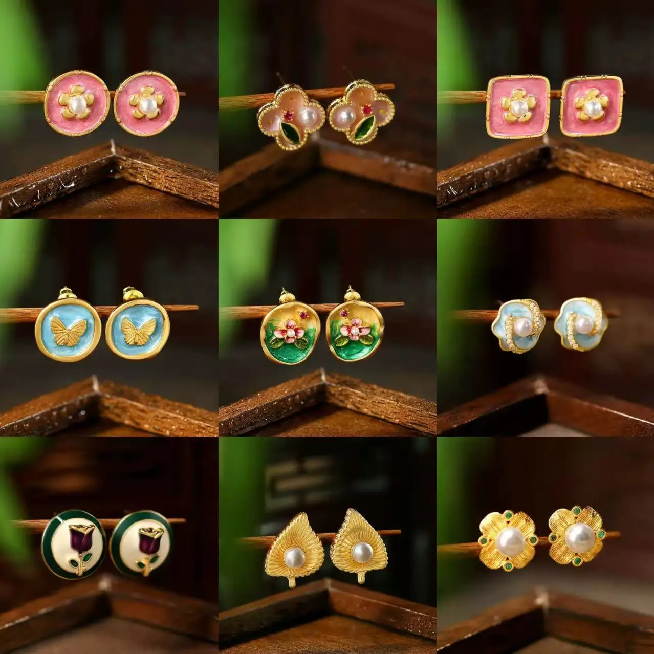 

Retro French Oil Painting Style Stud Earrings for Women 925 Silver Needle Flower Shaped Enamel Pearl Luxury Jewelry Elegant Gift