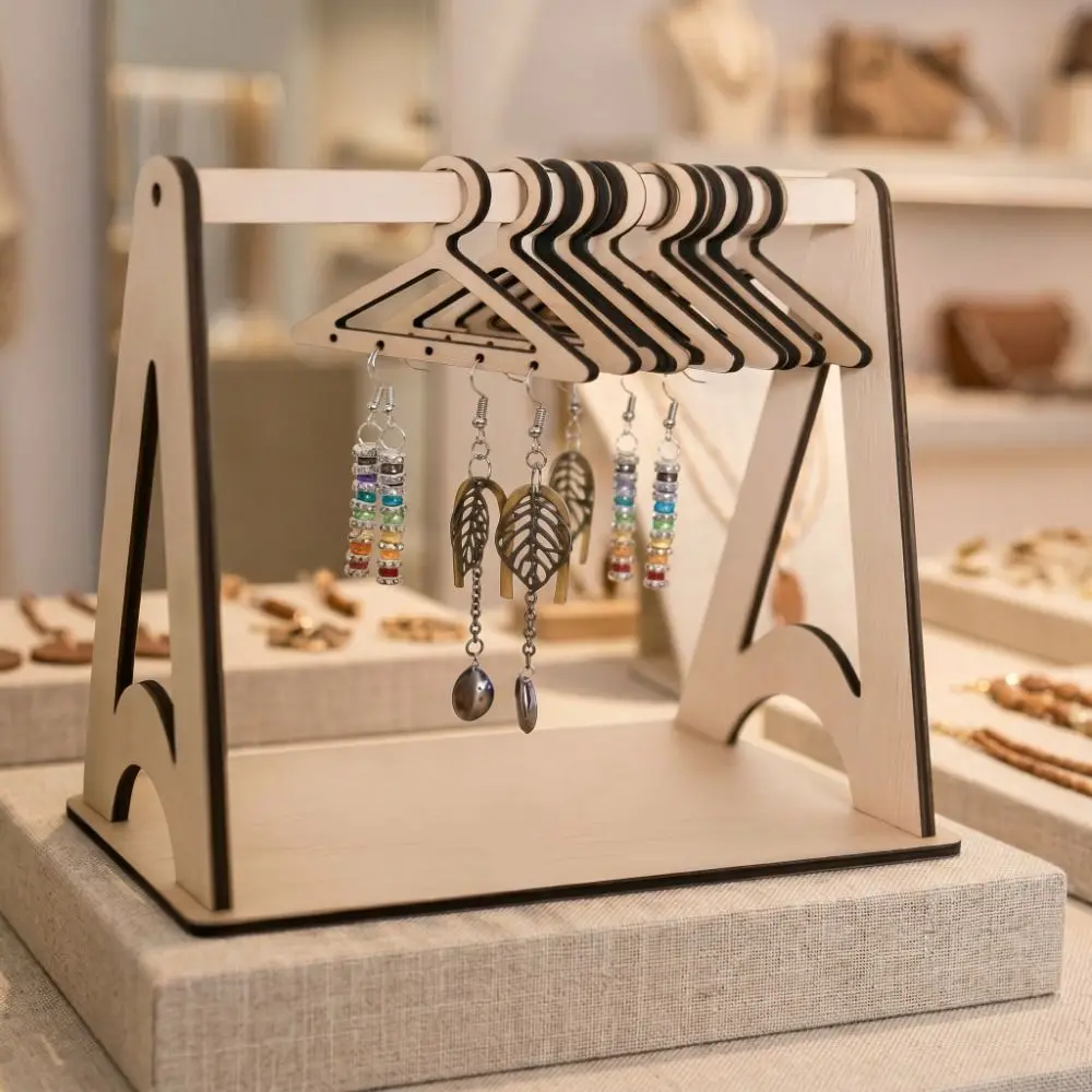 

Wooden Earrings Holder Rack Hanging Hook Key chain Jewelry Storage Rack Necklaces Trinket Hanger Jewelry Display Stand