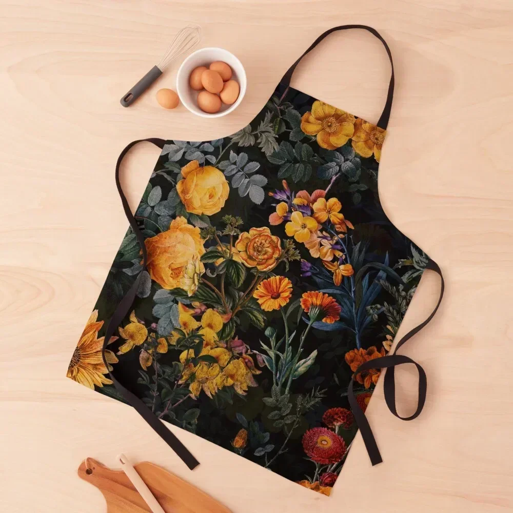 

Vintage Botanical Golden Night Garden Apron Ladies professional hairdressing kitchen clothes for men Woman Work Apron