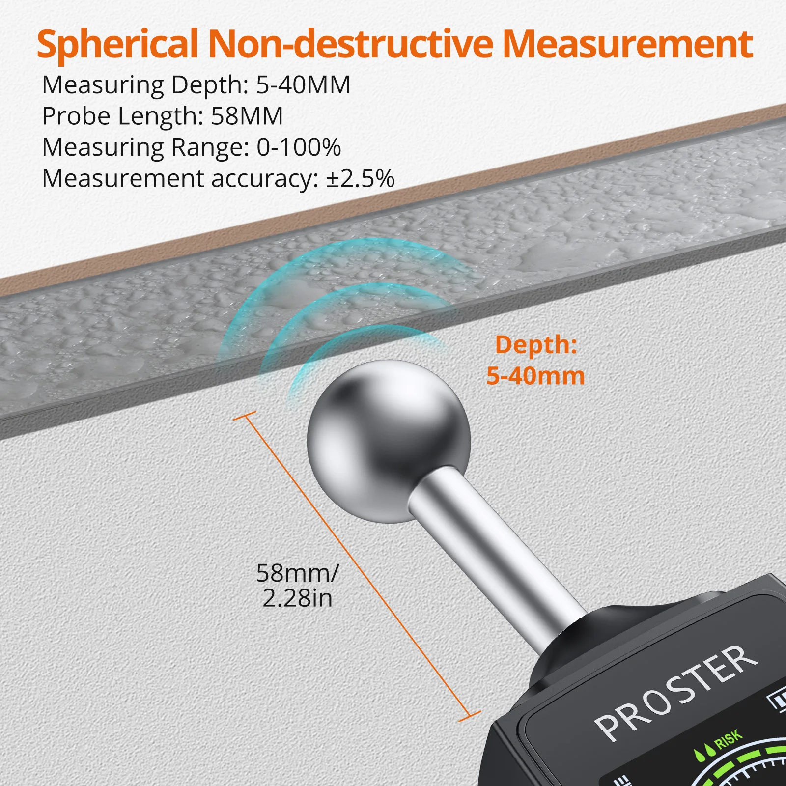 Proster Moisture Meter With Color LCD Alarm Function Hold Function Moisture Meter For Wall Wood Masonry Concrete Plaster