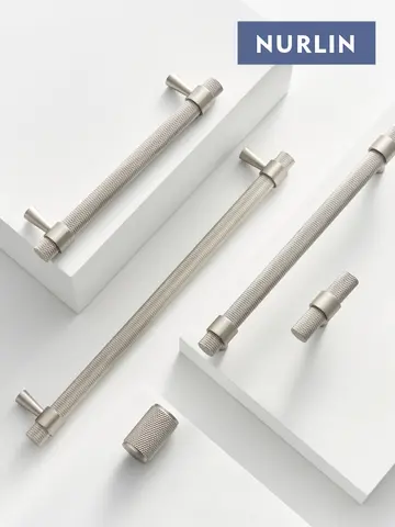Nurlin Solid Brass Matte Nickel Brushed Silver Knurled Kitchen Cabinet Knobs Single Hole Handle T-bar Wardrobe Door Drawer Pull