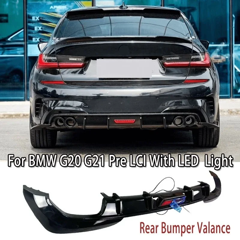 With Led Light  Rear Bumper Valance for Bmw G20 G21 330i 330e 330d M340i M340d M Sport 2019-2022 Pre-Lci Rear Bumper Diffuser