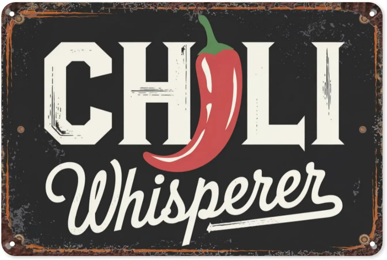 Chili Whisperer Chili Love Comic Retro Tin Sign, 8X12 Inch Vintage Metal Wall Decor for Kitchen, Diner, or Spicy Food Lover sign
