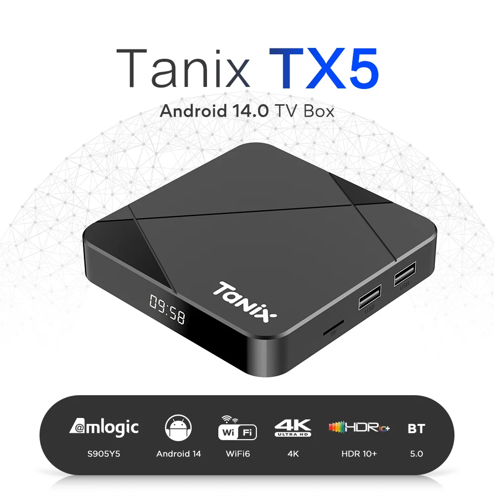 Original Tanix TX5 Android14 TV Box Amlogic S905Y5 Quad Core 16/32/64GB AV1 BT5 2.4G&5G Wifi 4K HD Home Media Player Set-Top-Box