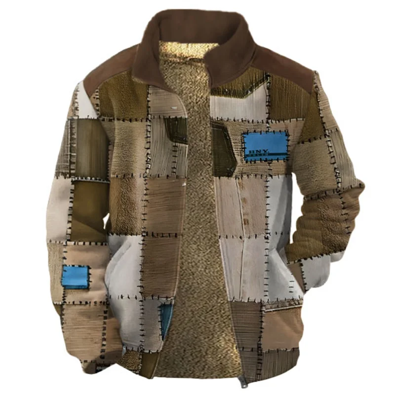 Veste à manches longues pour hommes, manteau chaud et confortable, peinture à l'huile, doublure intérieure des cheveux, vêtements d'hiver, nouveau, 2024